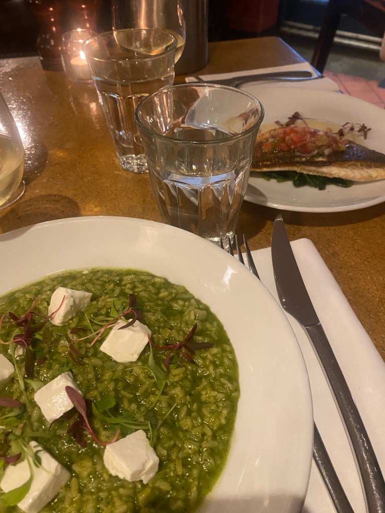 Pea shoot risotto